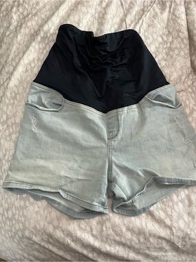 Ingrid & Isabel Light Blue Denim Maternity Shorts with Black Panel